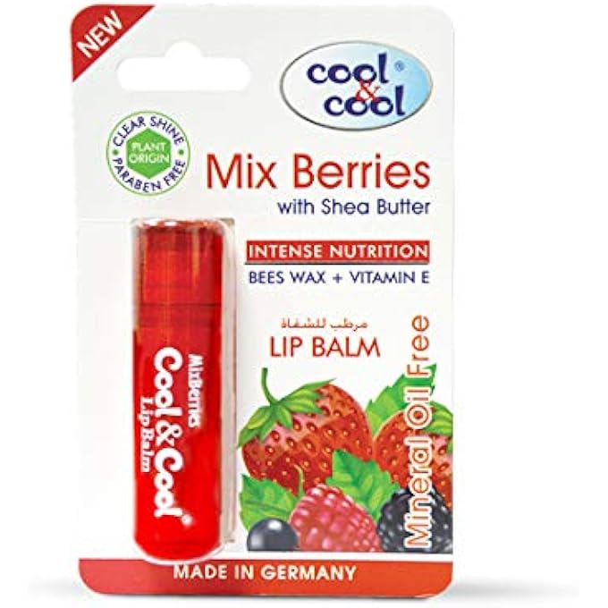 Cool & Cool MIXED BERRIES LIP BALM - INTENSE NUTRITION,BEES WAX,VITAMIN-E,SHEA BUTTER, MINERAL OIL FREE,MADE IN GERMANY - 4.6G - Image 1